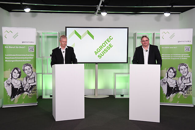 Jörg Studer, Präsident Agrotec Suisse (li.) und Andreas Baumgartner, Kommissionspräsident Finanzen.